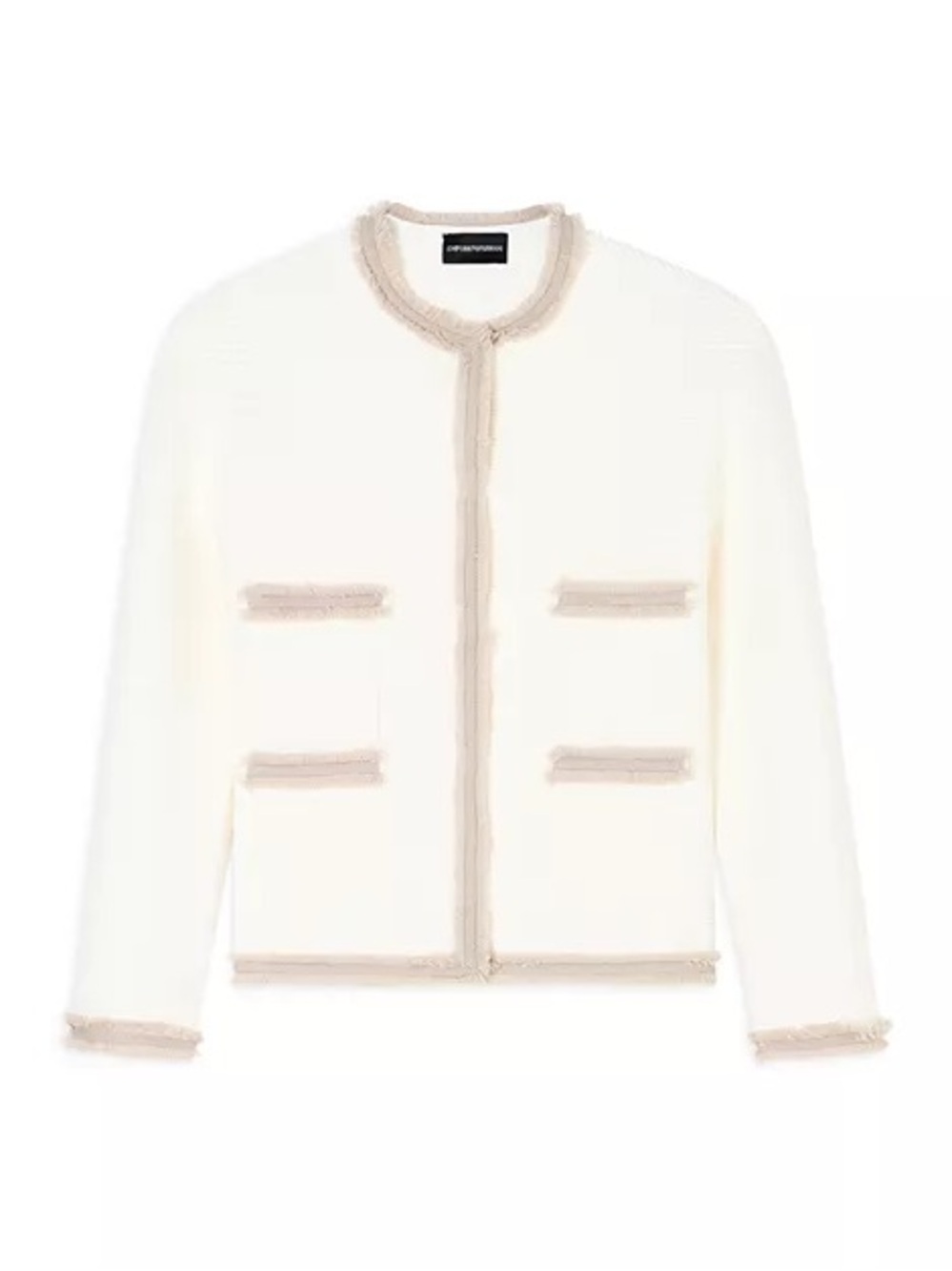 Emporio Armani Ottoman Stitch Knit Jacket with Fringe Hems 44 NWOT